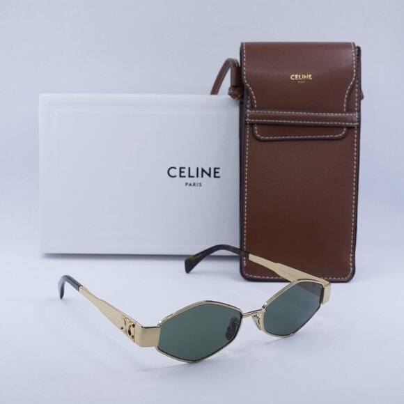 Celine CL40254U 30N Geometric Sunglasses – Gold / Green main image 6